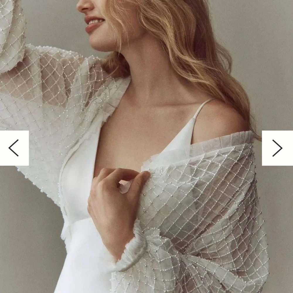 NWT BHLDN White Beaded Sheer Bolero Bridal Jacket - Picture 4 of 6